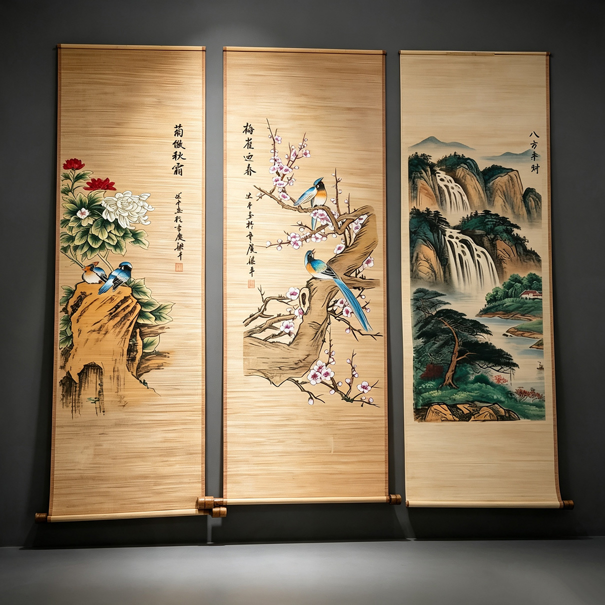 Plum Blossoms Welcoming Spring Bamboo Curtain Painting